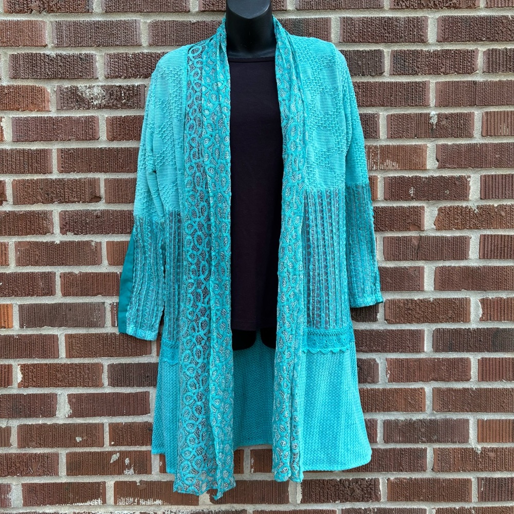 Simply Couture Women S Teal Mix Media Open Long Cardigan Sweater Festival Fairy